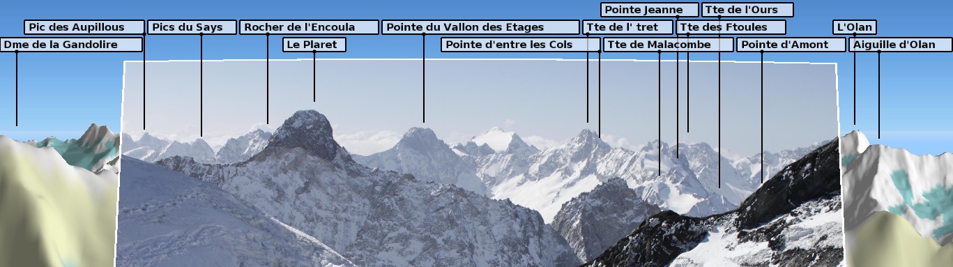 Panorama labeling method on a photo aligned with a terrain model